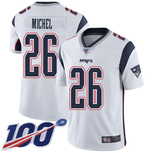 New England Patriots Football #26 Vapor Untouchable 100th Season Limited White Men Sony Michel Road NFL Jersey